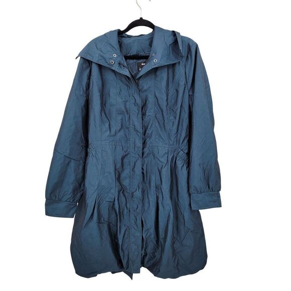 Dennis Teal Blue Belted A-line Balloon Hem Jacket Sz M Lightweight Duster Coat - Picture 10 of 10
